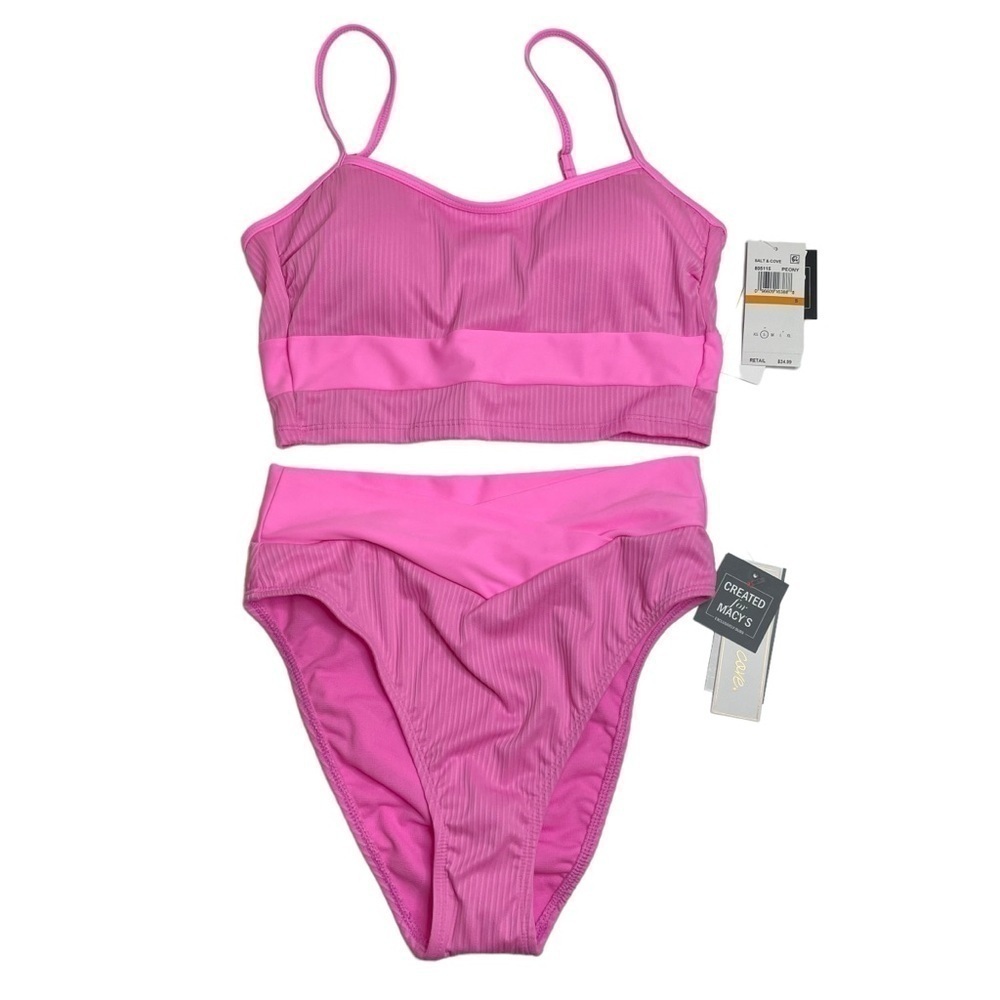 Salt + Cove Not What It Seams Swim Set Bikini Top and Bottoms Peony Pink S New